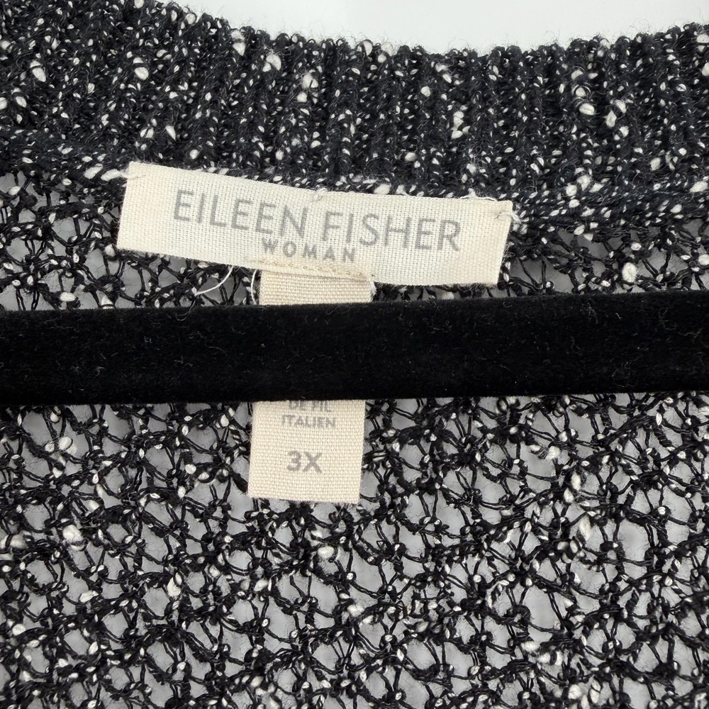 Eileen Fisher Sweater Womens 3X Black Open-Knit V-Neck Pullover Relaxed Classic - Picture 4 of 10